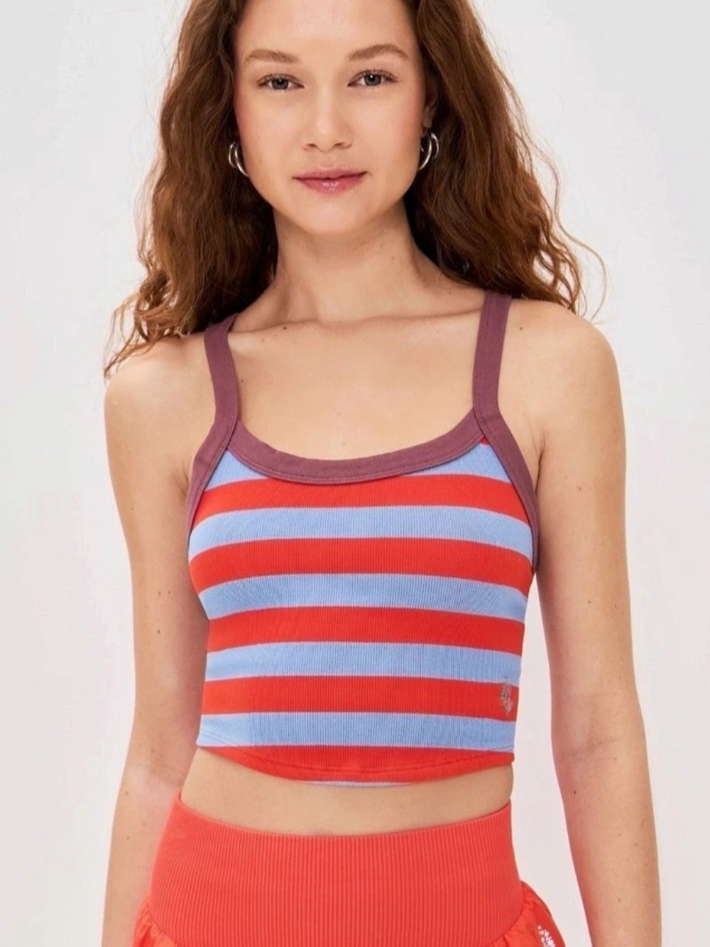 Free People Skinny Strap Stripe Compression Tank Crop Top Red & Blue, small